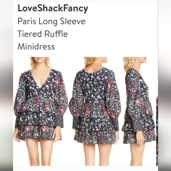 Love Shack Fancy Paris Floral Longsleeved Ruffle Mini Dress Size 2 - Picture 5 of 14